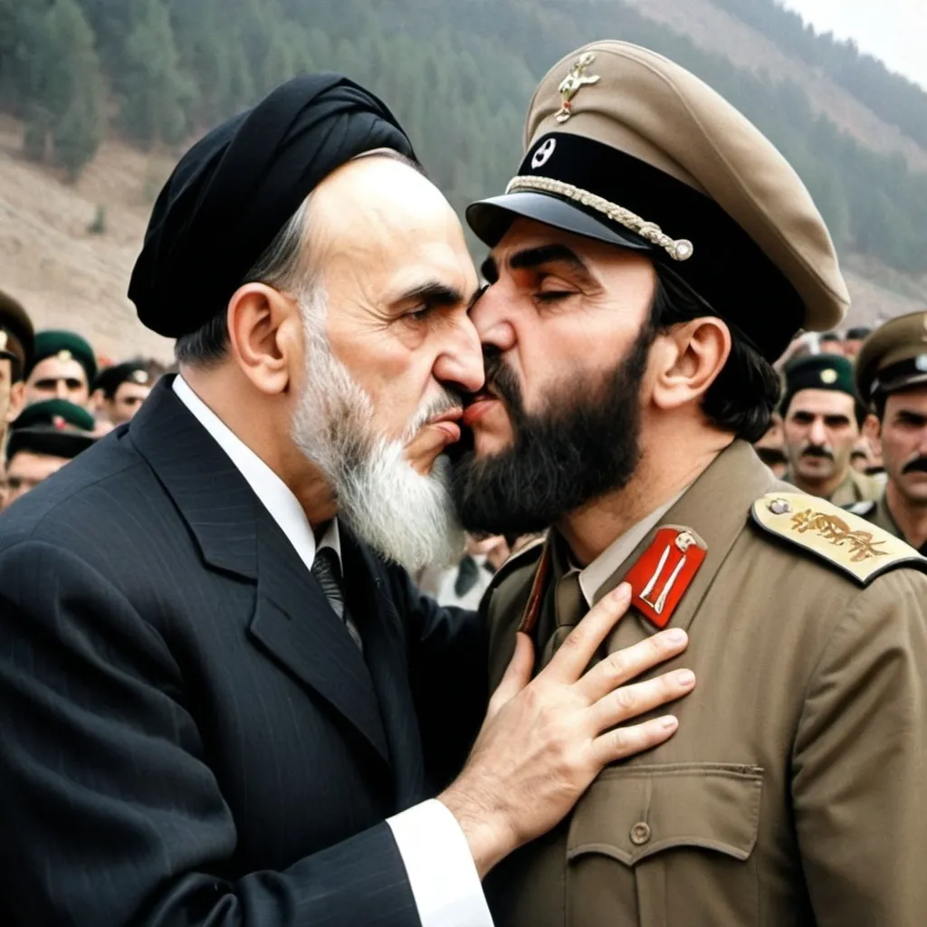 Prompt: Khomeini kiss Hitler 