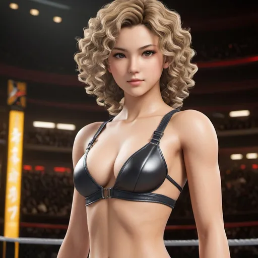 Prompt: young 16 year old girl, she has a delicate body,curly hair, hourglass figure, delicate chest, she is really cute, she is unclothed, totally unclothed, her totally unclothed body is beautiful. She awaits her fight, in the style of tekken