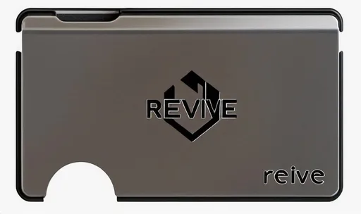 Prompt: A brand logo for metal card holder product and the brand name is Revive. And the product looks like something similar to ridge wallet 