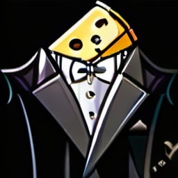 Prompt: cartoon cheese in a tuxedo 