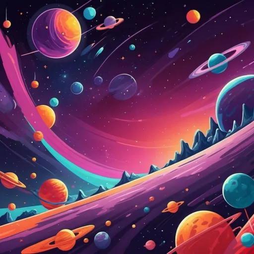 Prompt: Cartoon-style space scene, vibrant colors, playful