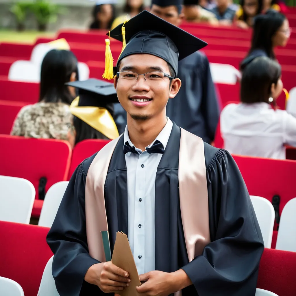 Prompt: Indonesian guy at the graduation ceremony