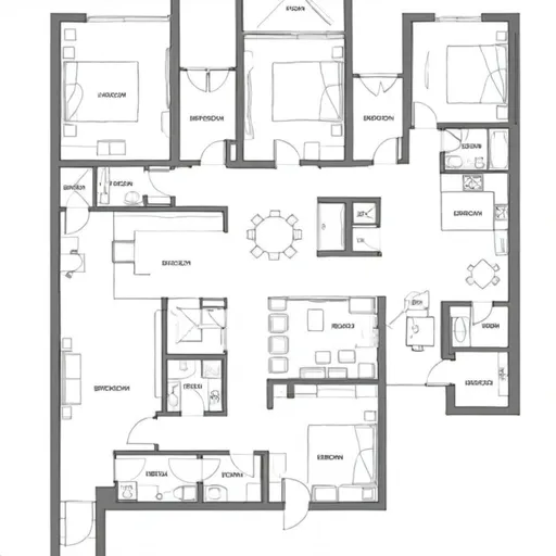 Prompt: Produce a 70-90 m-squared floor plan,
2/3 bedroom apartment for a social housing complex