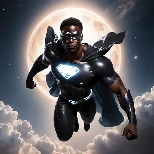 Prompt: A black superhero in the heavens 