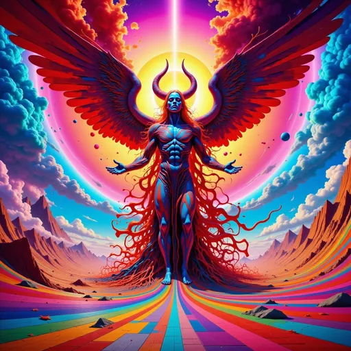 Prompt: Diablo rojo luchando con ángel plateado en ciudad futurist