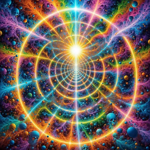 Prompt: Perspective of skulls background perspective espiral golden angels