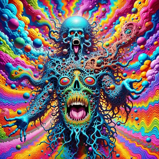 Prompt: 10 zombies chaos given form by form in a state of chaos.