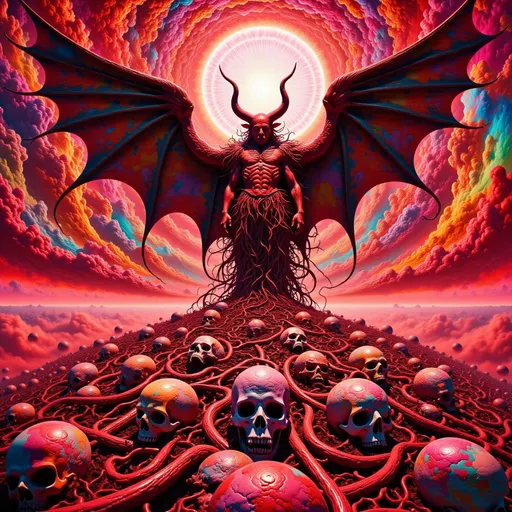 Prompt: Red devil over a pile of dead soldiers