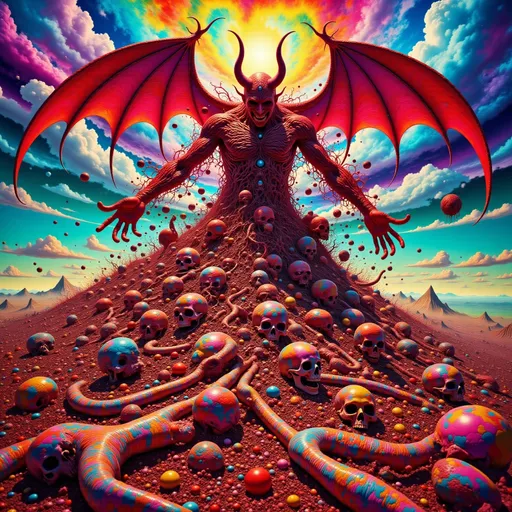 Prompt: Red devil over a pile of dead soldiers