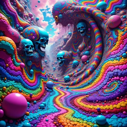 Prompt: Perspective of skulls background perspective espiral skulls