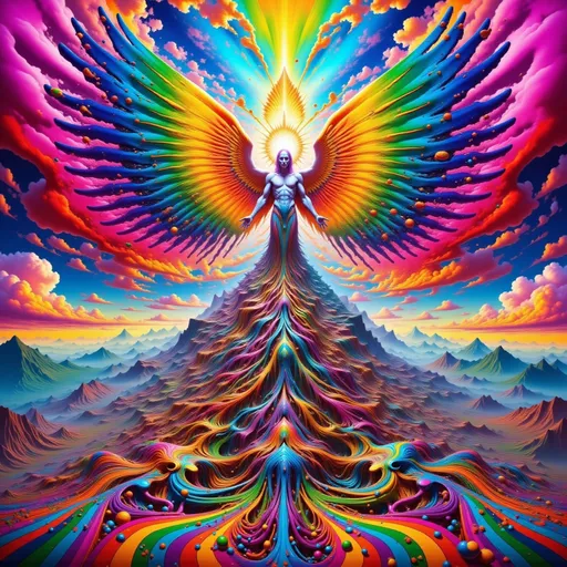 Prompt: Golden Angel over a pile of dead devils