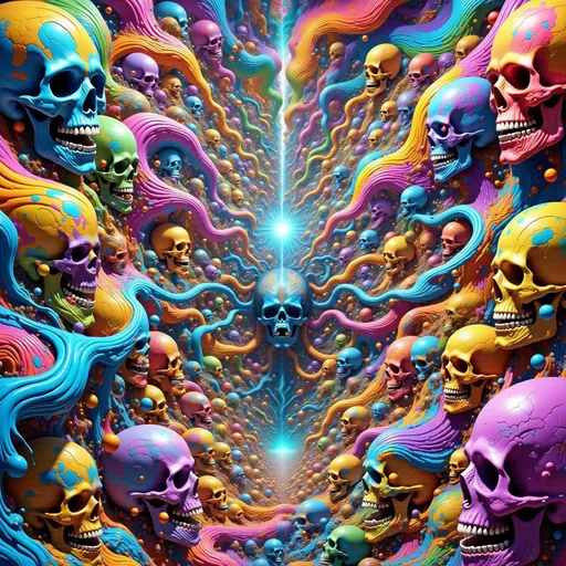 Prompt: Perspective of skulls background perspective espiral golden angels