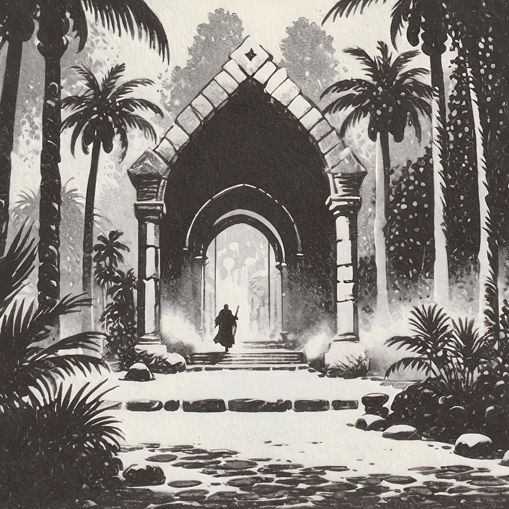 Prompt: Inkdrawing, a mysterious cobblestone road with intricate angelic beings hovering palm trees, high quality, unreal engine, foggy, dramatic fantasy scene, cinematic lighting, souls of people in the sky, angels walking from foreground to background in hyper photorealistic, uhd, perfect detail, 80's cosmic editorial illustration