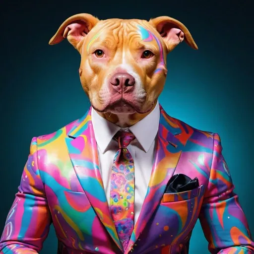 Prompt: pitbull in trippy suit
