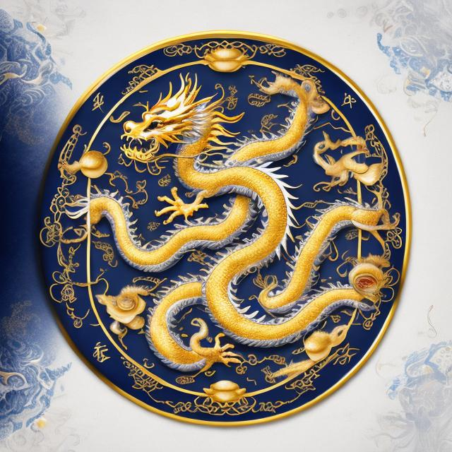 Prompt: White Chinese  dragon, egg, intricate , artistry, High resolution, happy Lunar year 2024, background navy blue and gold 