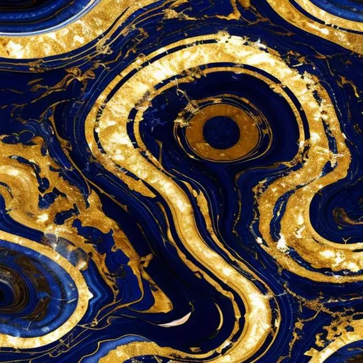 Prompt: Navy blue and golden smooth swirling marble ,hyper realistic , resembling sea 