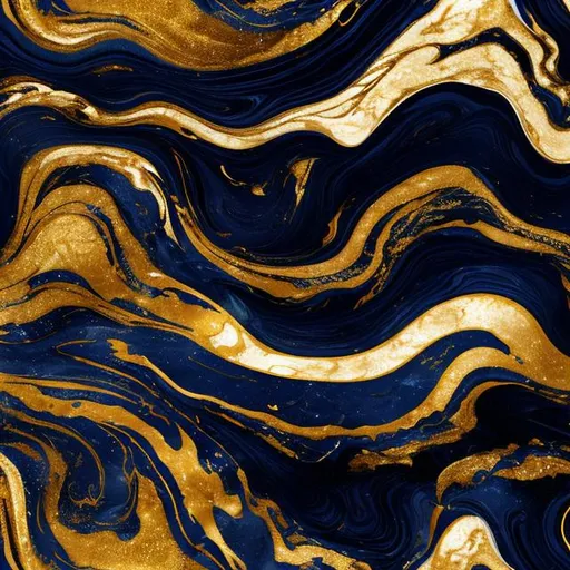 Prompt: Navy blue and golden smooth swirling marble ,hyper realistic , resembling sea 