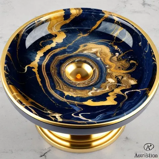 Prompt: Navy blue, golden , hyper realistic, swirling marble , trending artristation, cigar ashtray