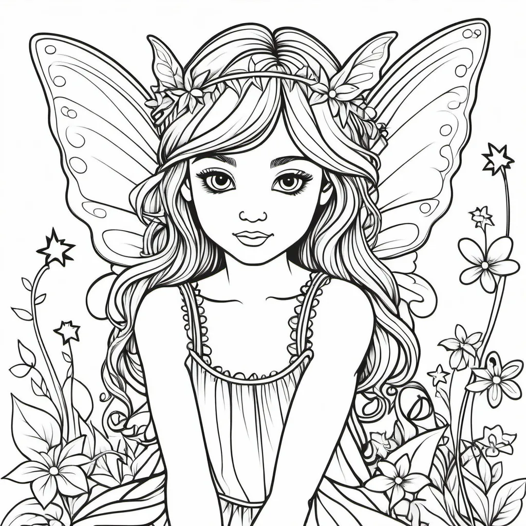 Prompt: imagine magical fairy coloring page cute bold and easy line