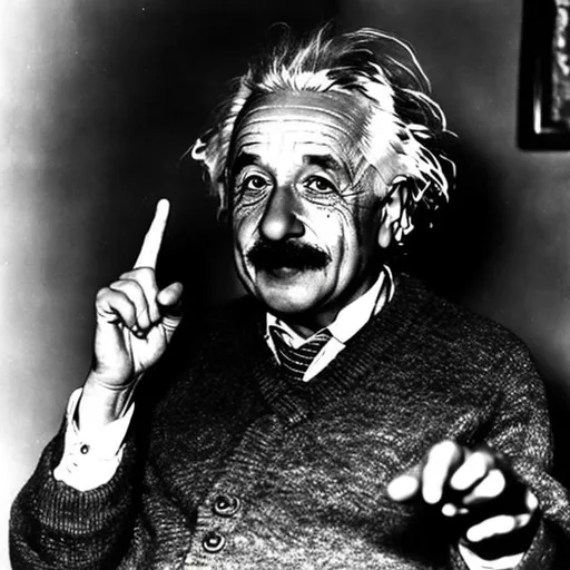 Prompt: Albert Einstein giving finger