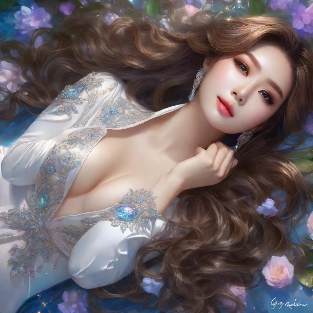Prompt: splash art, by Greg rutkowski, hyper detailed perfect face,

beautiful kpop idol lying down, full body, long legs, perfect body,

high-resolution cute face, perfect proportions,smiling, intricate hyperdetailed hair, light makeup, sparkling, highly detailed, intricate hyperdetailed shining eyes,  

Elegant, ethereal, graceful,

HDR, UHD, high res, 64k, cinematic lighting, special effects, hd octane render, professional photograph, studio lighting, trending on artstation