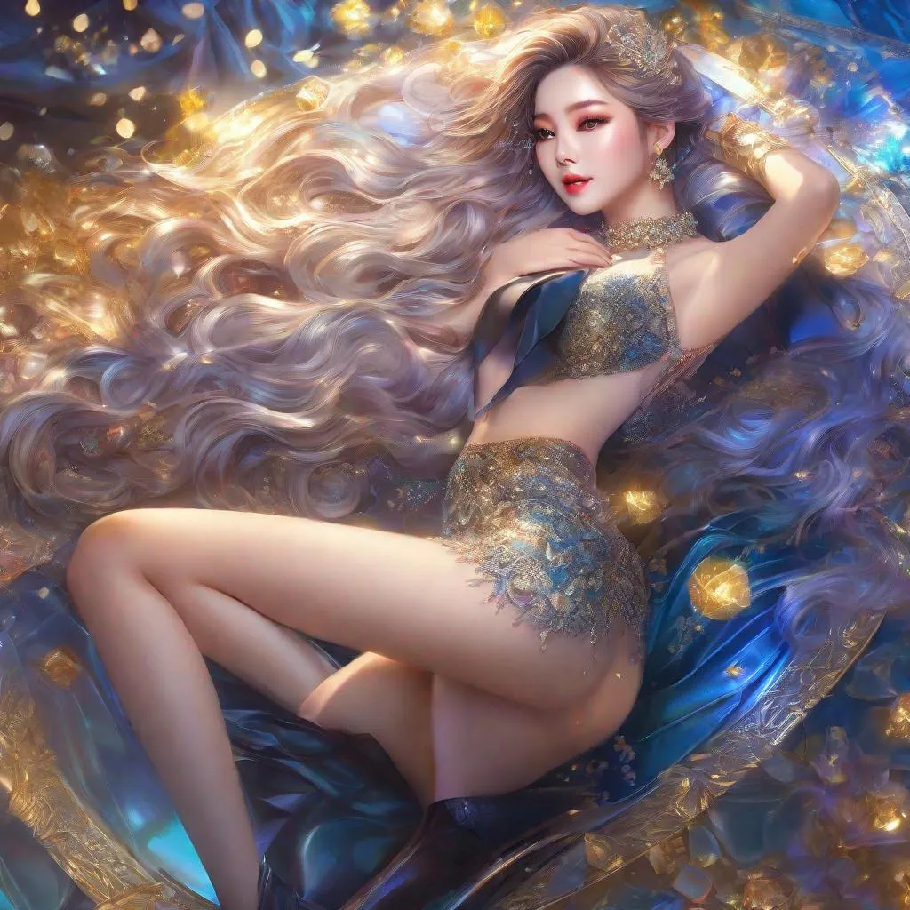 Prompt: splash art, by Greg rutkowski, hyper detailed perfect face,

beautiful kpop idol lying down, full body, long legs, perfect body,

high-resolution cute face, perfect proportions,smiling, intricate hyperdetailed hair, light makeup, sparkling, highly detailed, intricate hyperdetailed shining eyes,  

Elegant, ethereal, graceful,

HDR, UHD, high res, 64k, cinematic lighting, special effects, hd octane render, professional photograph, studio lighting, trending on artstation