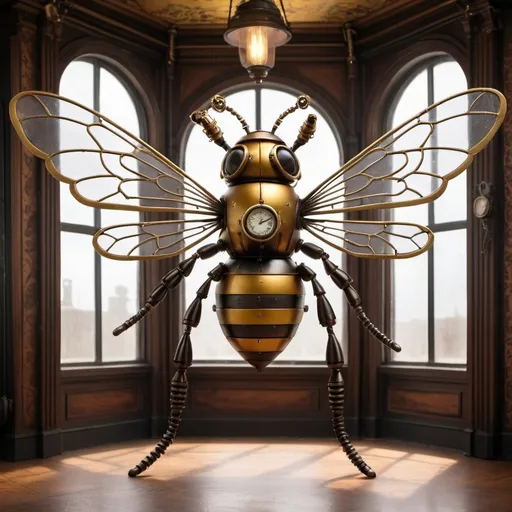 Prompt: steampunk bee in a victorian room