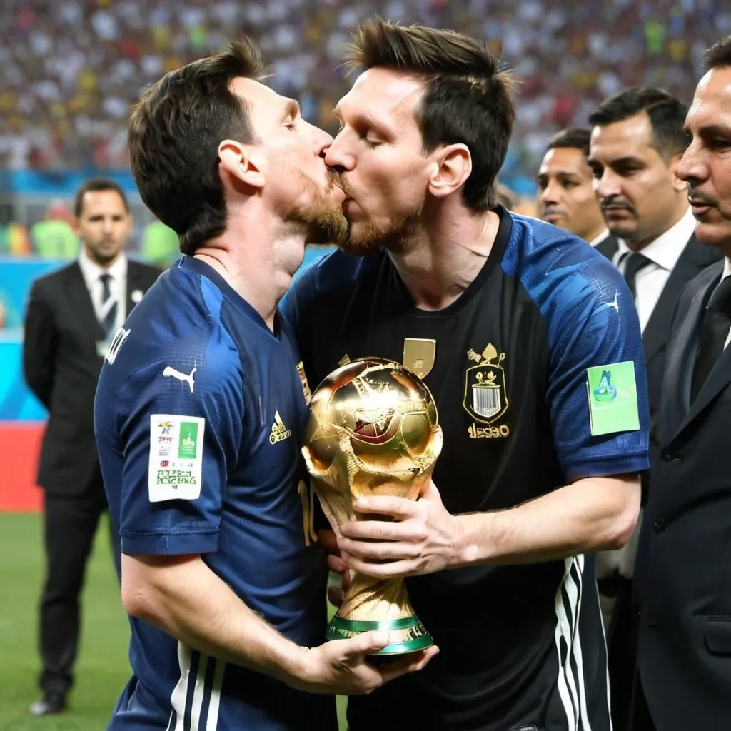 Prompt: messi kissing world cup