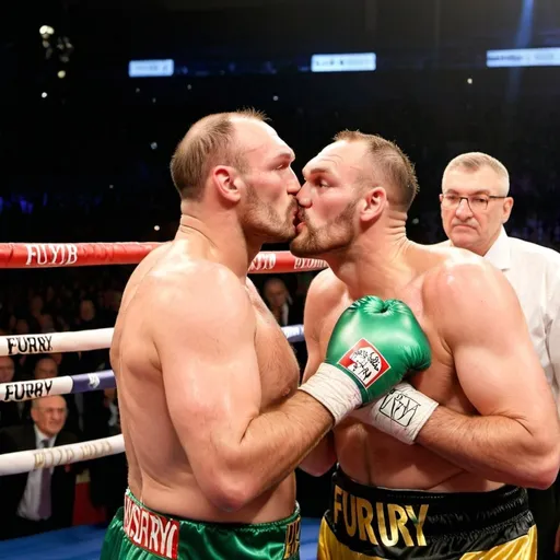 Prompt: tyson fury kissing boxing ring
