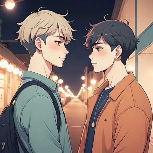 Prompt: gay couple, lofi, anime, matching profile pictures