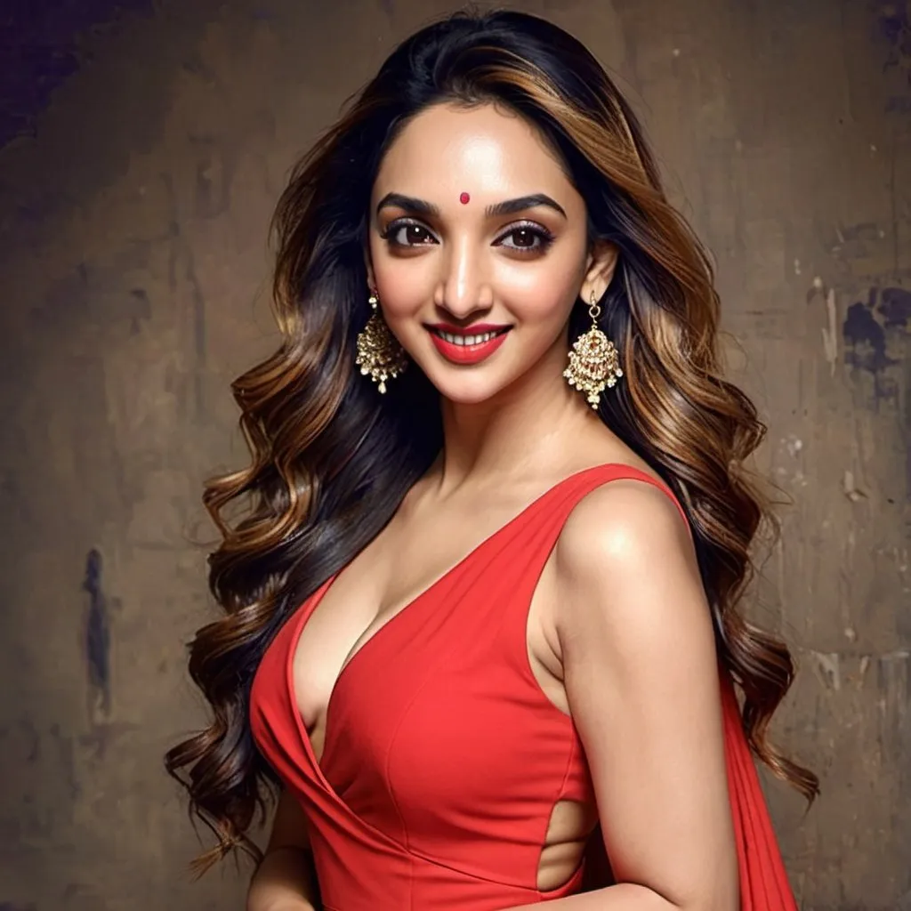 Create a kiara advani beautiful picture, wearing see...