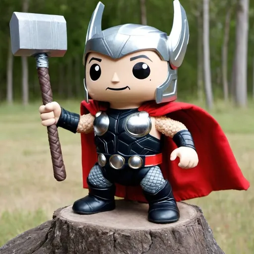 Prompt: crea a un sapo con la ropa de de thor y su martillo. el esta muy feliz y es egoista