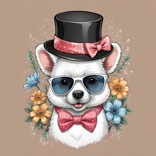 Prompt: This is for a t-shirt design, a whimsical design featuring a collection of cute,  animals dressed in stylish accessories like sunglasses, hats, and bow ties. Transparent background 