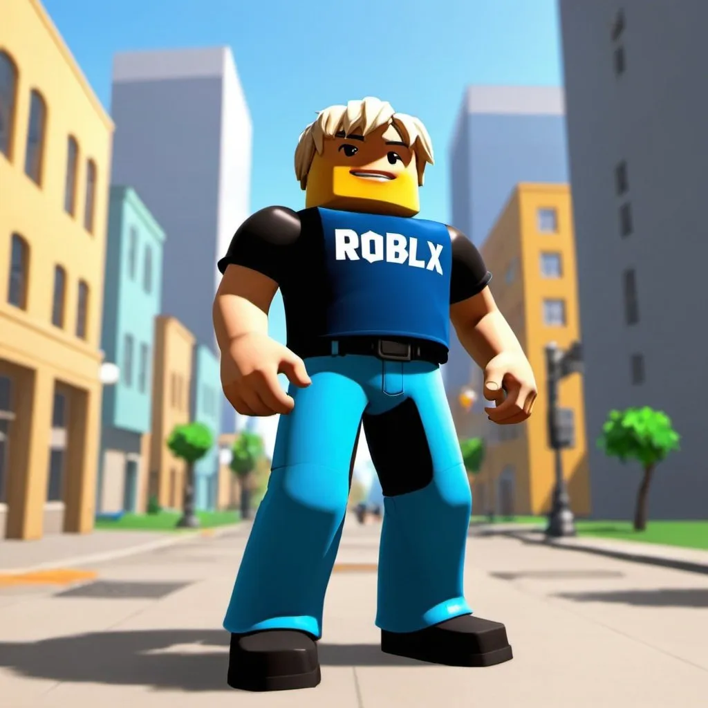 Prompt: Roblox character standing in a Roblox city