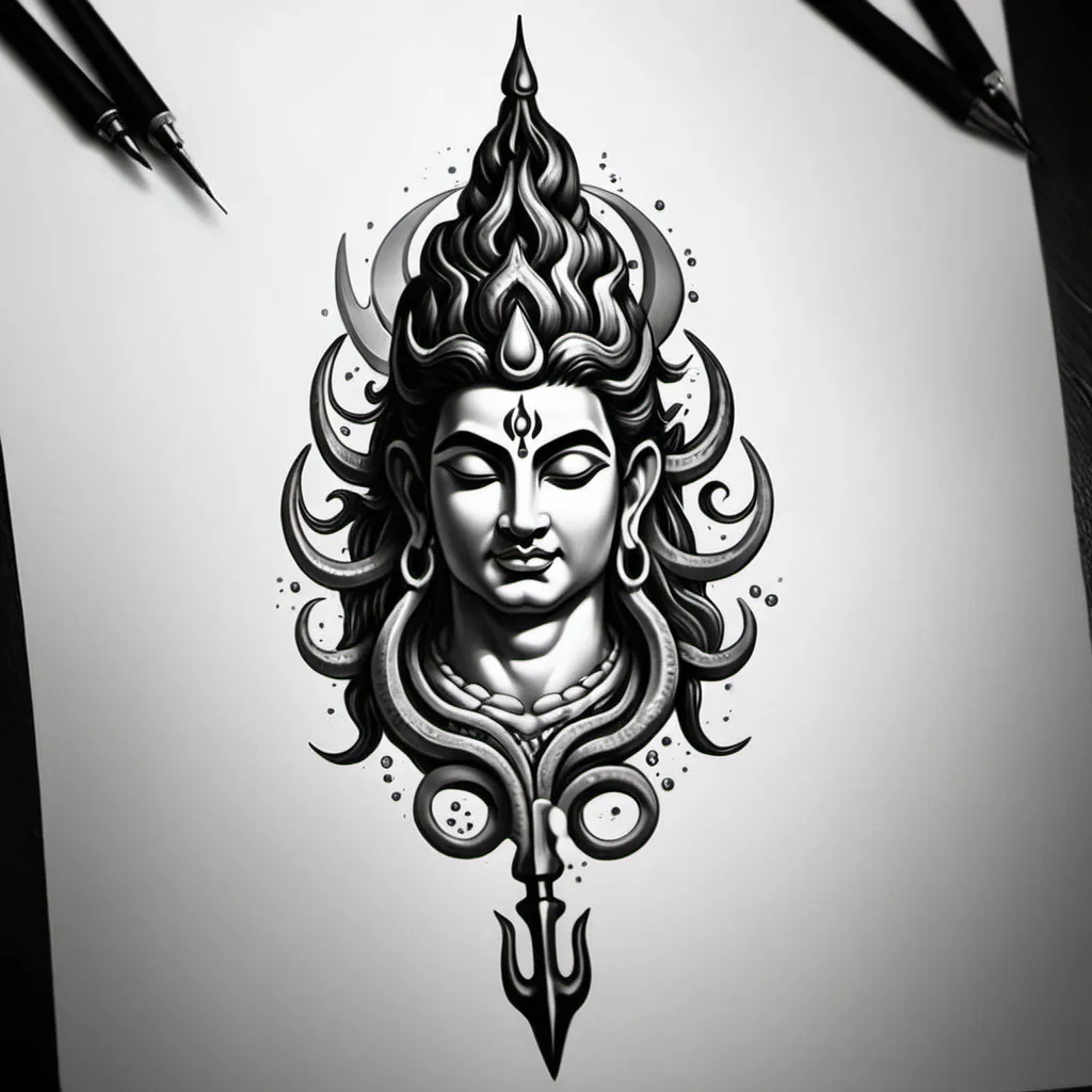 Prompt: Shiva trident tattoo design