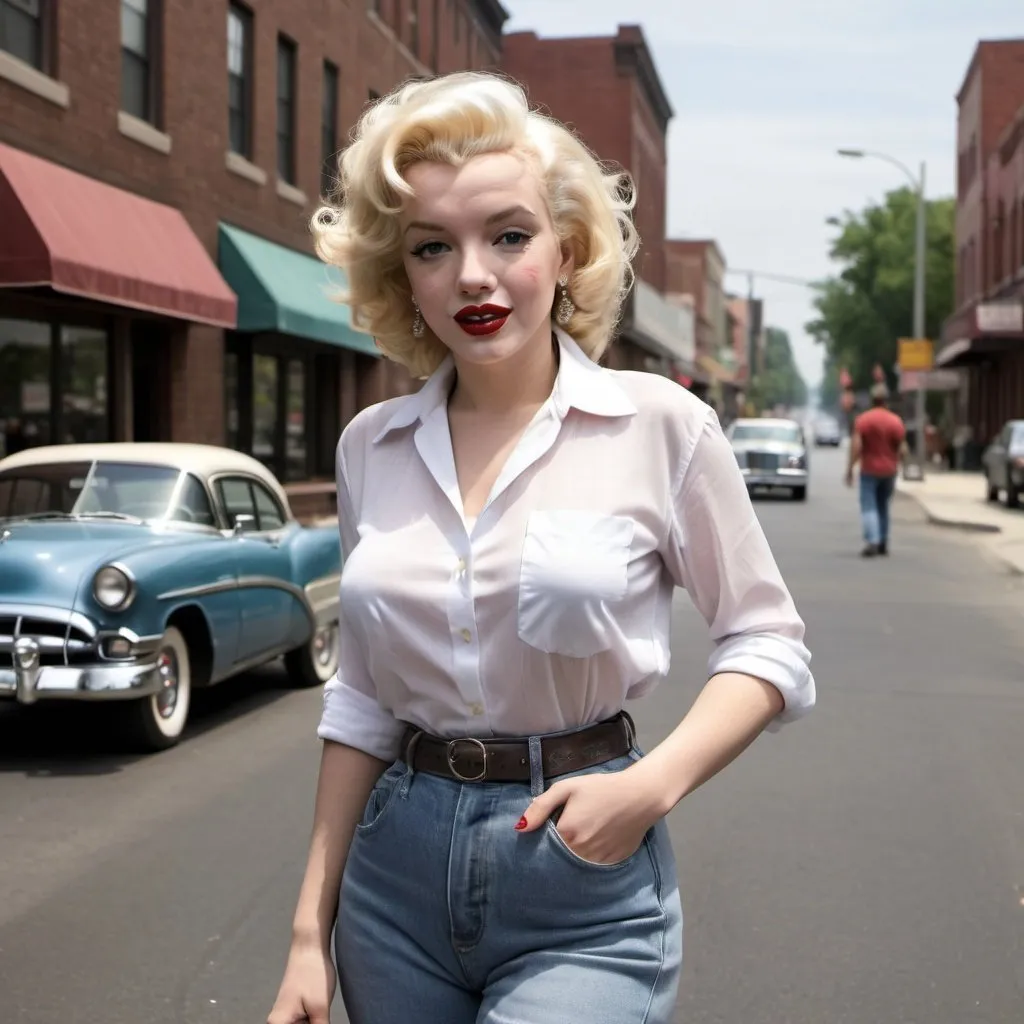Prompt: marylin monroe today, casual outfit, realistic, goinf down the street