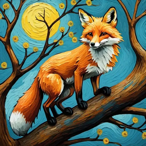 Prompt:  van Gogh style, painting fox on a tree
