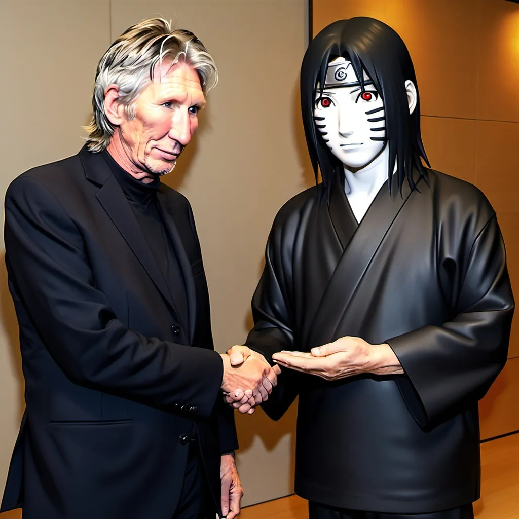 Prompt: Roger waters meeting Itachi from Naruto 
