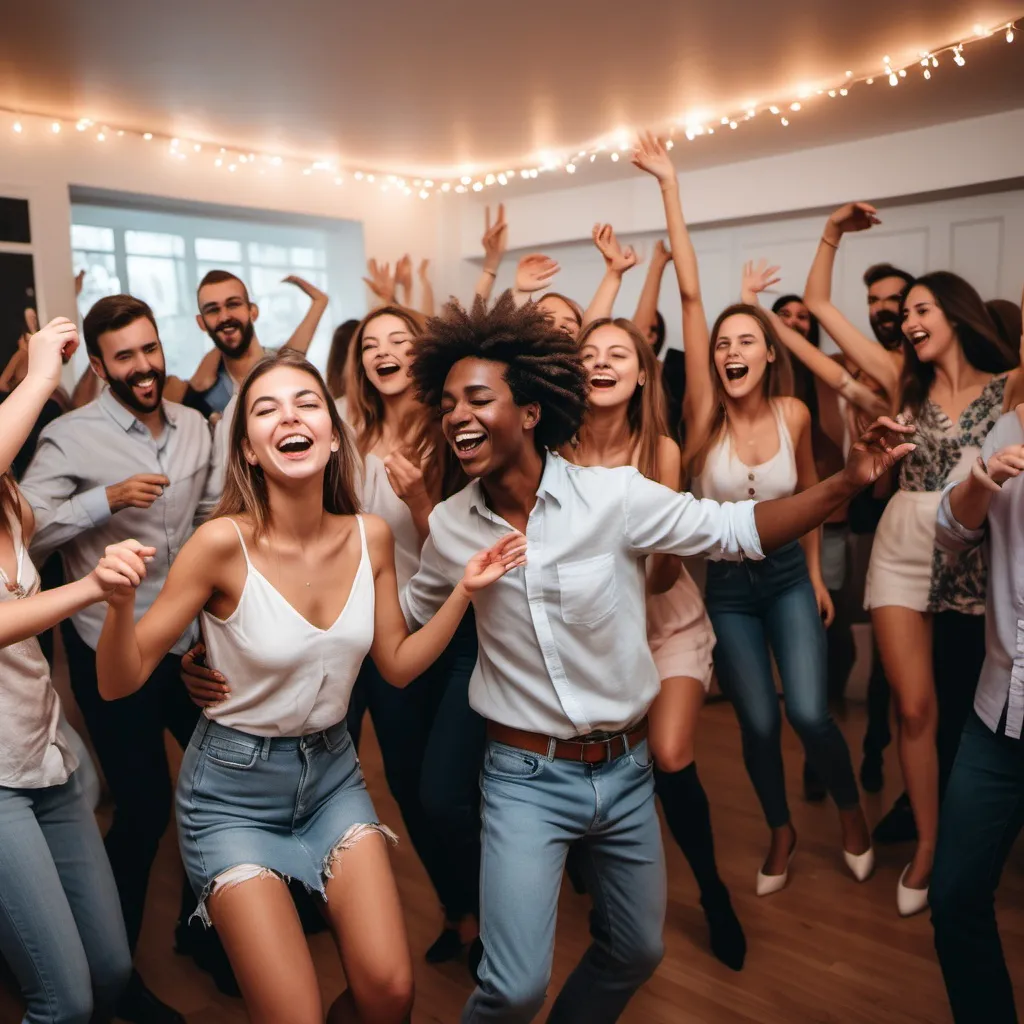 Prompt: crea una foto con una festa con persone che ballano e si divertono