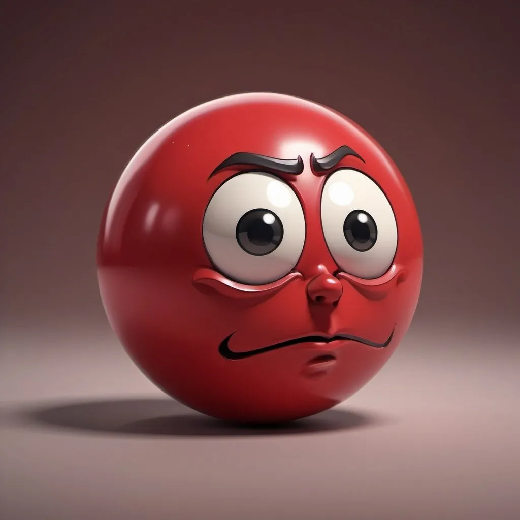 Prompt: Character made from a red three-cushion billiard ball, detailed facial features, digital illustration, intense and determined expression, 4k, ultra-detailed, cartoon style, bold red tones, 