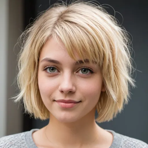 Prompt: Attractive young woman with blonde hair, short shaggy bob hairstyle.