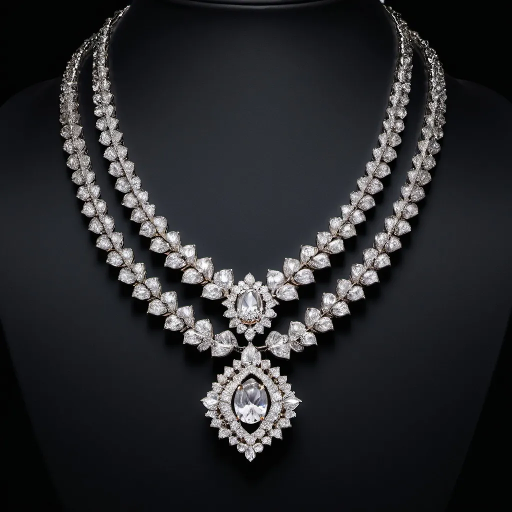 Prompt: Luxury Necklace, dark background, commercial photograph, professional, highly detailed