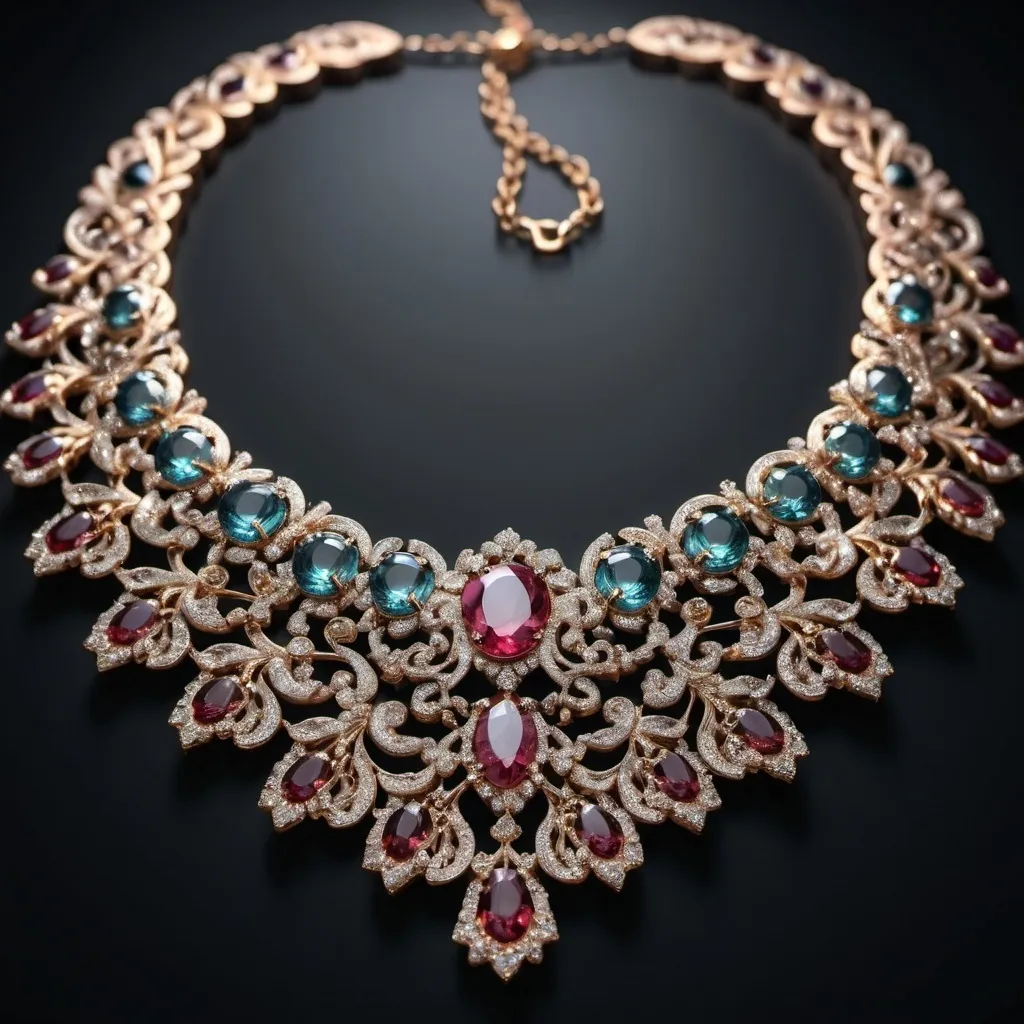 Prompt: Luxury Necklace, dark background, commercial photograph, professional, highly detailed