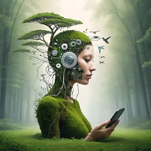 Prompt: Digital art depicting the merging of technology and nature