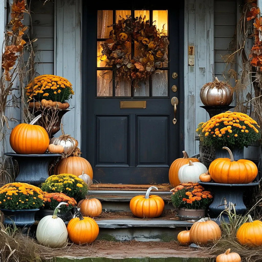 Prompt: Halloween decorations for home including pumkins