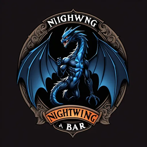 Prompt: A 16x9 logo for a bar called nightwing bar with a black dragon