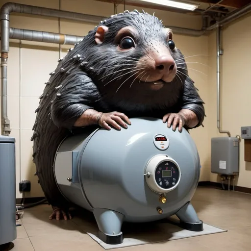 Prompt: A biopunk water heater in the form of a giant mole