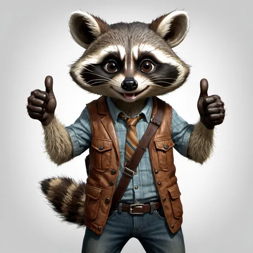 Prompt: Anthropomorphic raccoon thumbs up,hyper realistic,expressive.