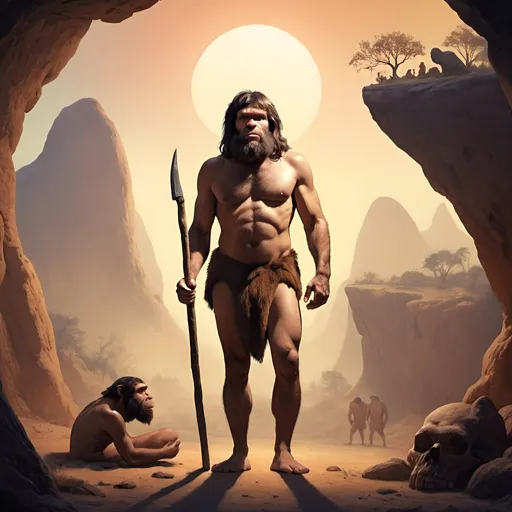 Prompt: caveman dawn of humankind
