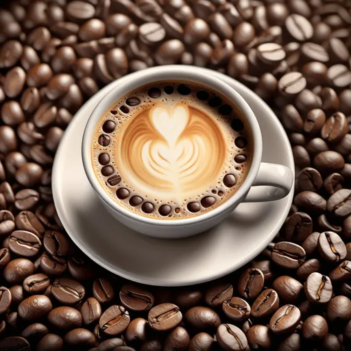 Prompt: Photorealistic image of a professional coffee cup, beautifully designed, soft natural lighting, showcasing intricate patterns, surrounded by aromatic coffee beans, warm tones exemplifying coziness, the background softly blurred to enhance focus on the cup, ultra-detailed, high-definition quality, inviting atmosphere perfect for a coffee shop or branding use.